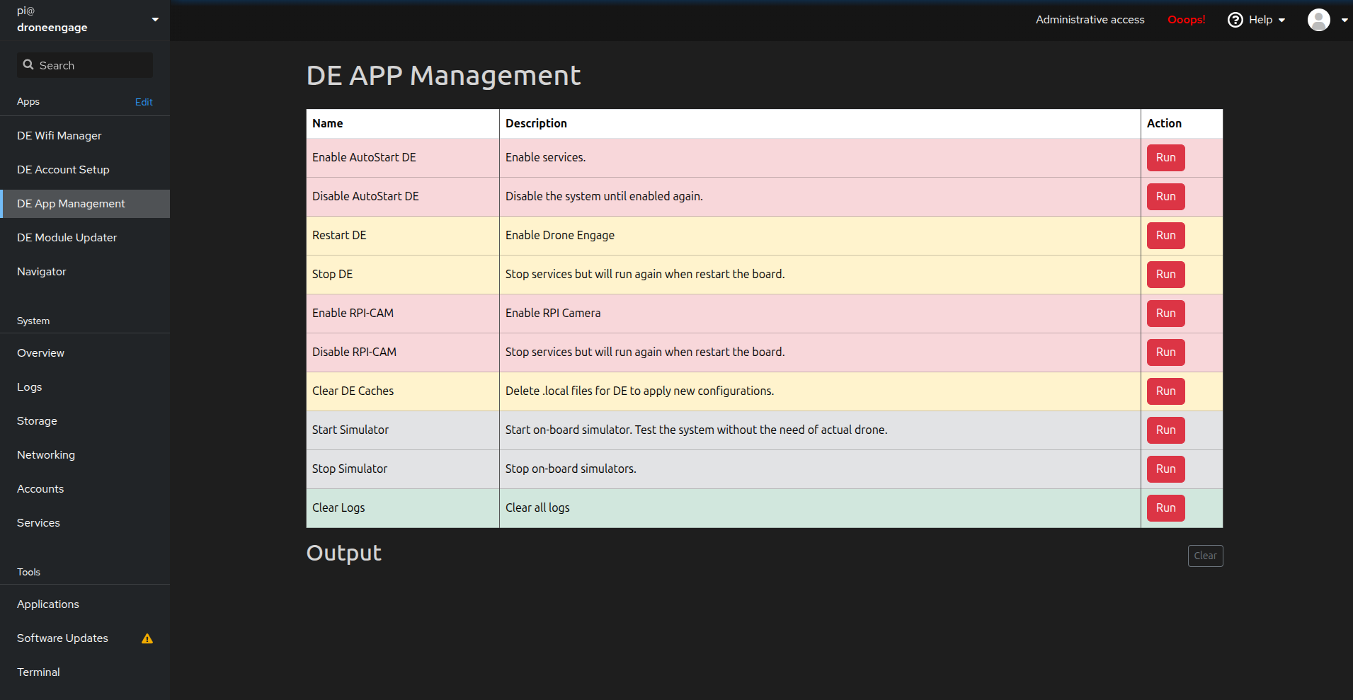 DE APP Management Screen